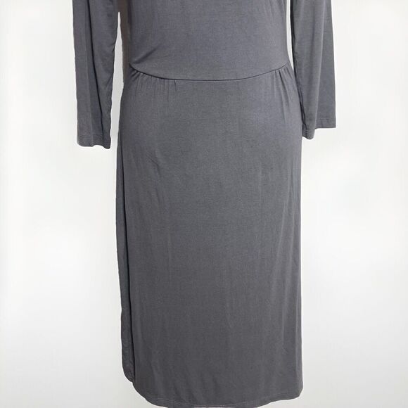 BODEN DRESS SCOOP NECK GRAY JERSEY EMBROIDERY KNEE LENGTH 3/4 SLEEVES SIZE 4 L - Picture 4 of 8